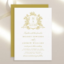 Gold Classy Floral Crest Wedding Invitation
