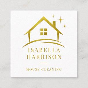 Gold Cleaning Service House QR Code Square Business Card