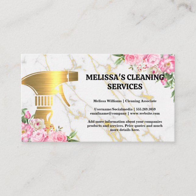 Gold Cleaning Spray | Flowers Business Card (Front)