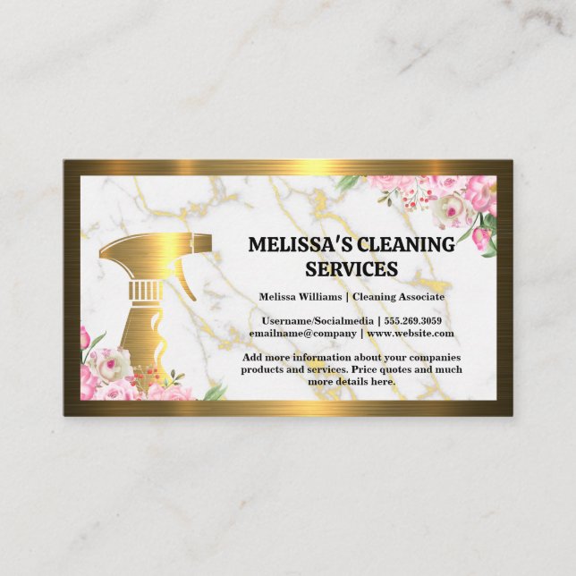 Gold Cleaning Spray | Flowers | Metallic Business Card (Front)