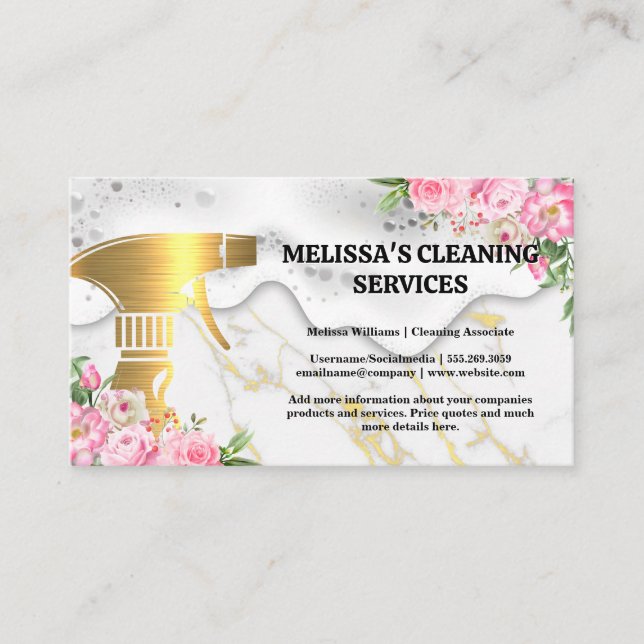 Gold Cleaning Spray | Flowers | Soap Suds Business Card (Front)