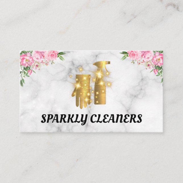Gold Cleaning Tools | Sparkly | Flowers Business Card (Front)