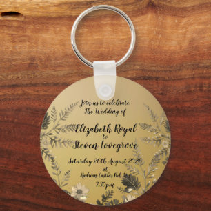 Gold Clear & Simple Light Floral Design Wedding Key Ring