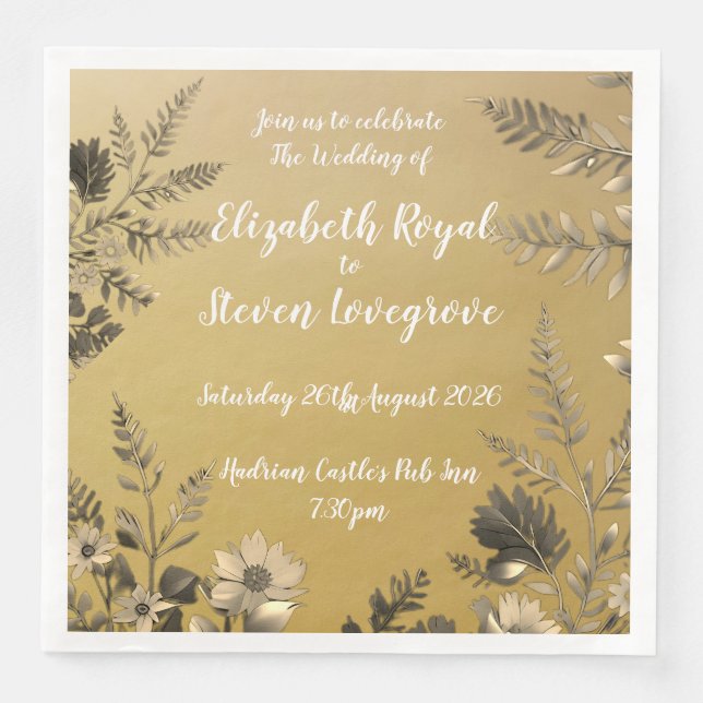 Gold Clear & Simple Light Floral Design Wedding Napkin (Front)