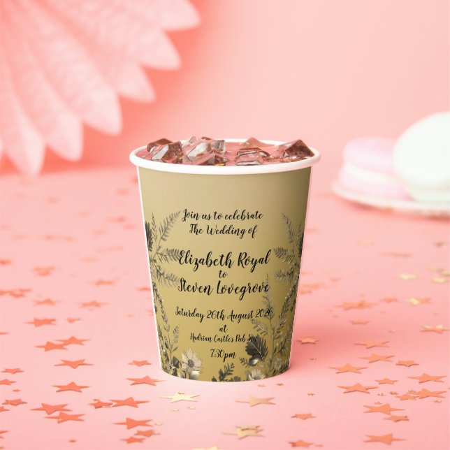 Gold Clear & Simple Light Floral Design Wedding Paper Cups (Insitu)