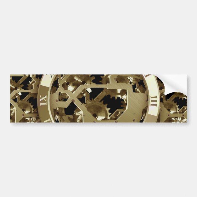 Gold Clocks and Gears Steampunk Mechanical Gifts Bumper Sticker (Front)