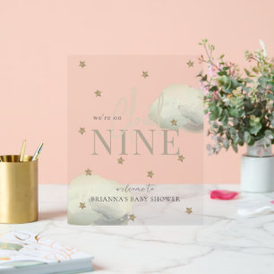 Gold Cloud 9 Stars Watercolor Baby Shower Welcome Acrylic Sign