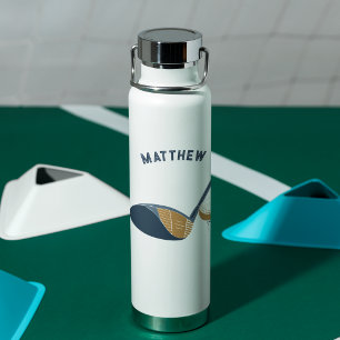 Gold Club and Ball Personalized Golfers Name Water Bottle