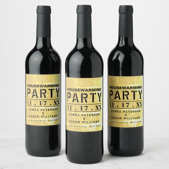 Gold Club Poster Housewarming Party Wine Label (Bottles)