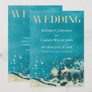 Gold Coast Aqua Surf Modern Wedding Invitation