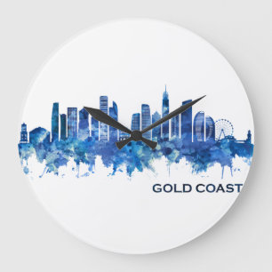 Gold Coast Australia Skyline Blue Large Clock