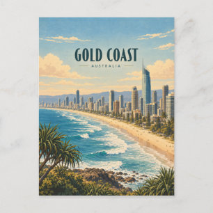 Gold Coast Australia Vintage Travel Art Postcard