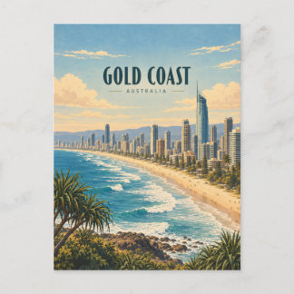 Gold Coast Australia Vintage Travel Art Postcard