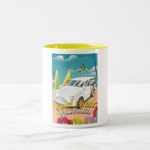 Gold Coast Australia vintage travel poster Two-Tone Coffee Mug