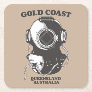 Gold Coast Queensland Australia diving poster Square Paper Coaster