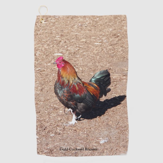 Gold Cockerel Rooster golf towel (Front)