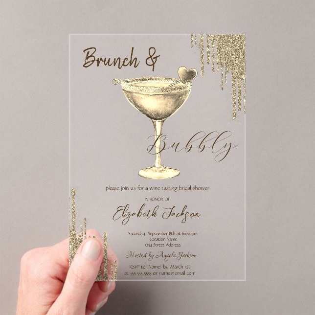 Gold Cocktail Heart Glitter Drips  Bachelorette  Acrylic Invitations (Insitu (Handheld))