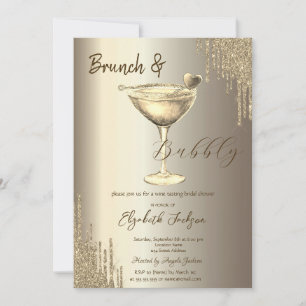 Gold Cocktail Heart Glitter Drips  Bachelorette  Invitation