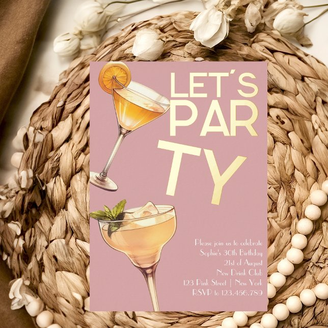 Gold cocktail party girl birthday invitation (Creator Uploaded)