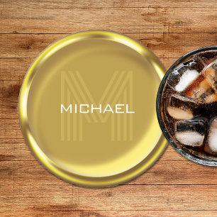 Gold Coin Name Monogram Initial Round Paper Coaster