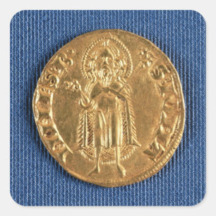 Gold coin, with St. John the Baptist, 16th century Square Sticker