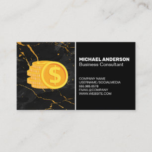 Gold Coins Currency   Black Marble Business Card