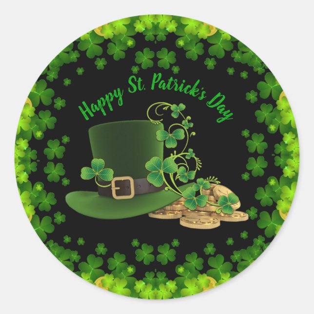 Gold Coins & Shamrocks St. Patrick's Day Classic Round Sticker (Front)