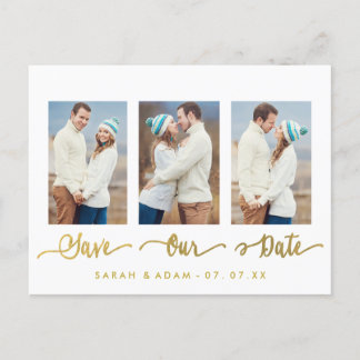 Gold Collage Photo Save the Date Postcard