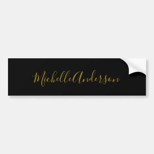Gold Color Black Modern Minimalist Handwrite Name Bumper Sticker