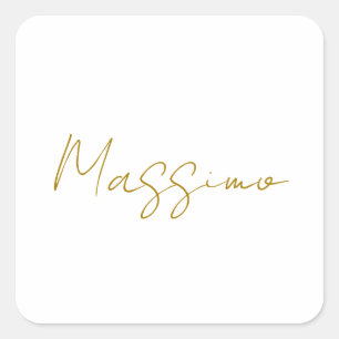 Gold Color Calligraphy Elegant Plain Name Square Sticker