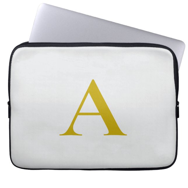Gold Color Custom Monogram Initial Letter Laptop Sleeve (Front)
