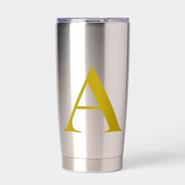 Gold Color Custom Monogram Initial Letter Plain Insulated Tumbler (Front)