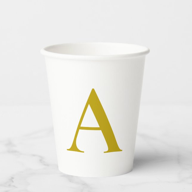 Gold Color Custom Monogram Initial Letter Plain Paper Cups (Front)