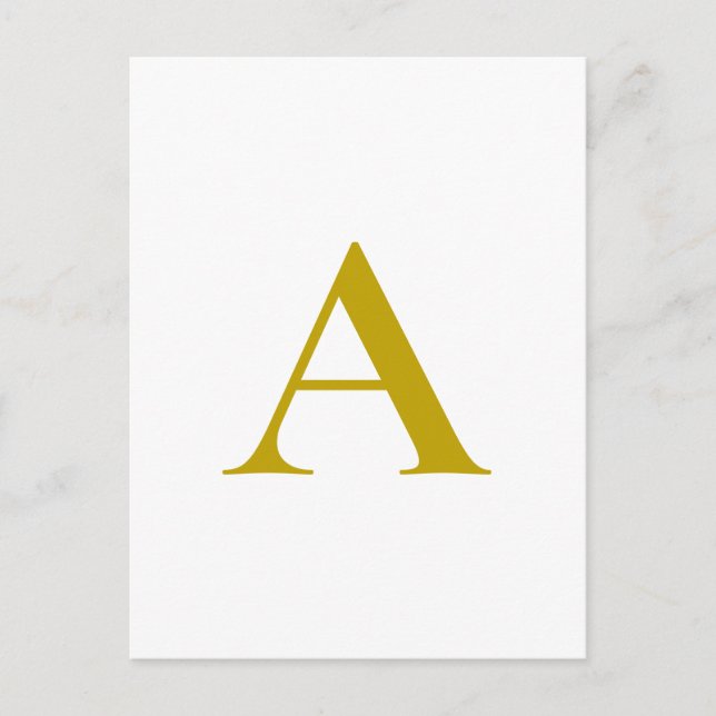 Gold Color Custom Monogram Initial Letter Plain Postcard (Front)