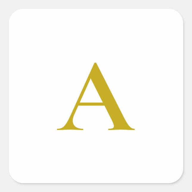 Gold Color Custom Monogram Initial Letter Plain Square Sticker (Front)