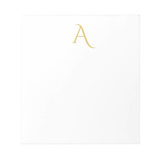 Gold Color Monogram Initial Professional White Notepad (Front)