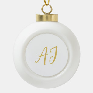 Gold Color Monogram Professional Classical Initial Ceramic Ball Christmas Ornament
