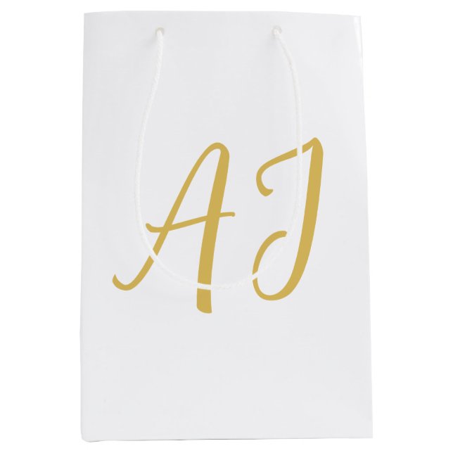 Gold Color Monogram Professional Classical Initial Medium Gift Bag (Front)