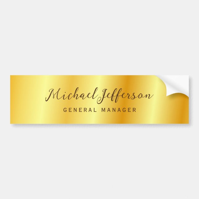 Gold Color Professional Handwriting Script Bumper Sticker (Front)