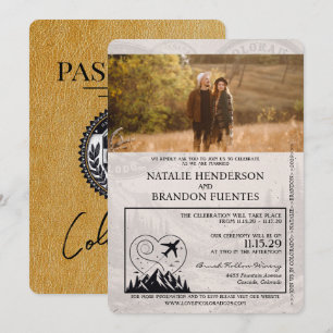 Gold Colorado Passport Wedding Invitation