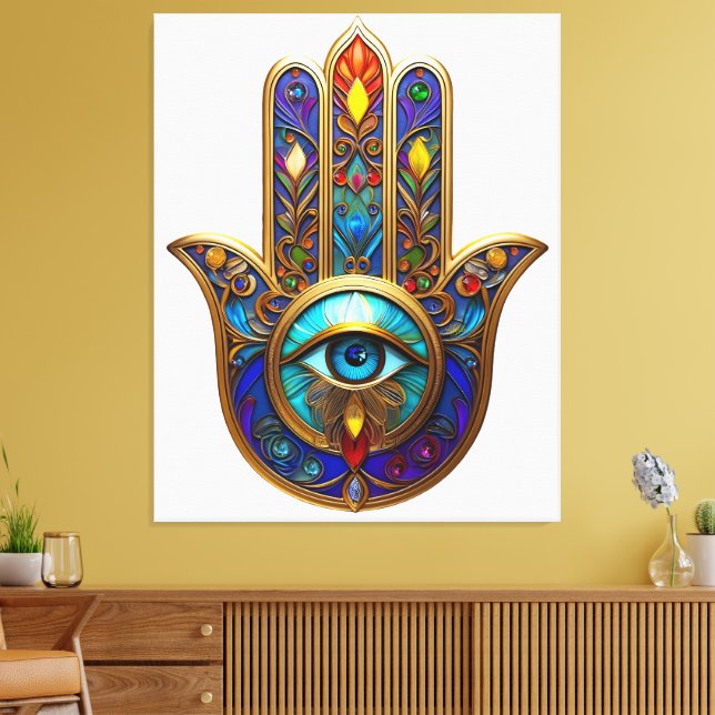 Gold Colorful Hamsa Turquoise Sapphire Third Eye  Canvas Print (Insitu(LivingRoom))