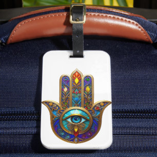 Gold Colorful Hamsa Turquoise Sapphire Third Eye  Luggage Tag