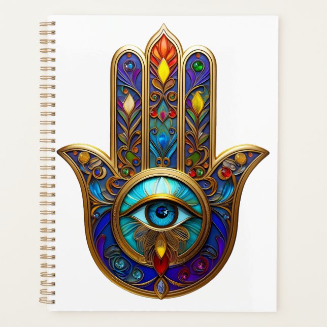 Gold Colorful Hamsa Turquoise Sapphire Third Eye  Planner (Front)