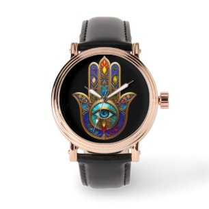 Gold Colorful Hamsa Turquoise Sapphire Third Eye Watch