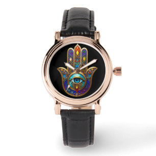Gold Colorful Hamsa Turquoise Sapphire Third Eye Watch