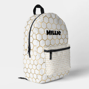 Gold Colour Bee Hive Honeycomb Pattern Printed Backpack