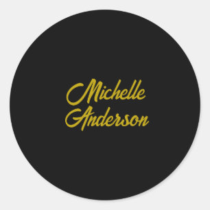Gold Colour Black Modern Minimalist Handwrite Name Classic Round Sticker