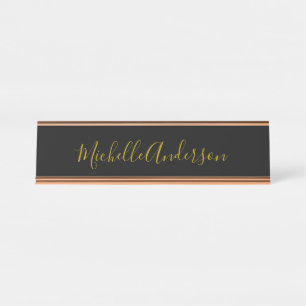 Gold Colour Black Modern Minimalist Handwrite Name Desk Name Plate