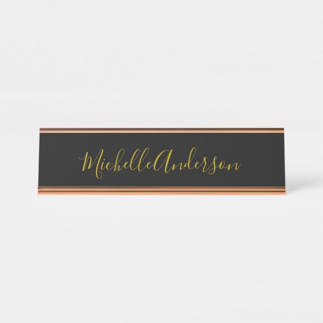 Gold Colour Black Modern Minimalist Handwrite Name Desk Name Plate (Front)