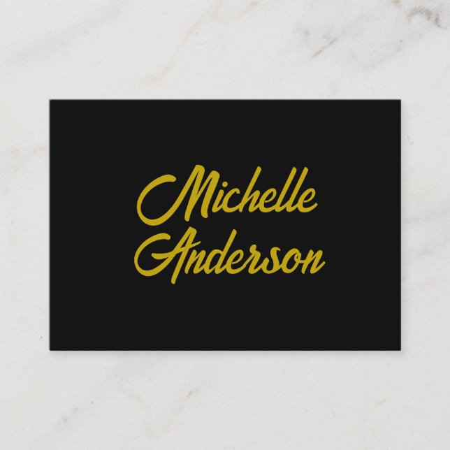Gold Colour Black Modern Minimalist Handwrite Name Enclosure Card (Front)
